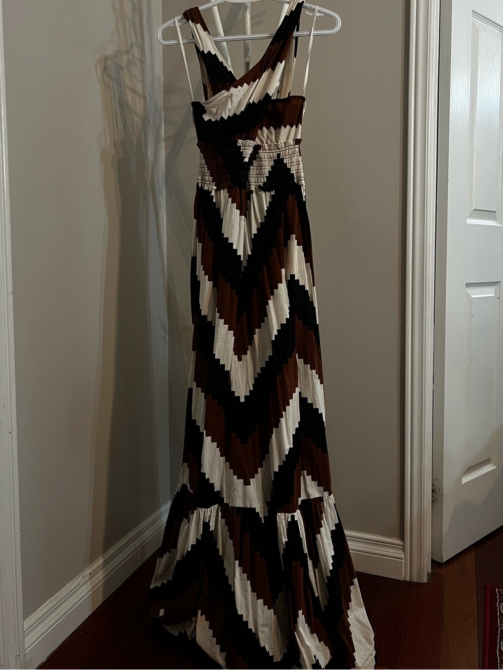 Anthropologie Brown Black and Cream Chevron Maxi Dress - Picture 4 of 8